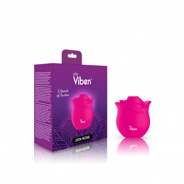 A pink rose-shaped silicone suction stimulator with the Viben brand name.