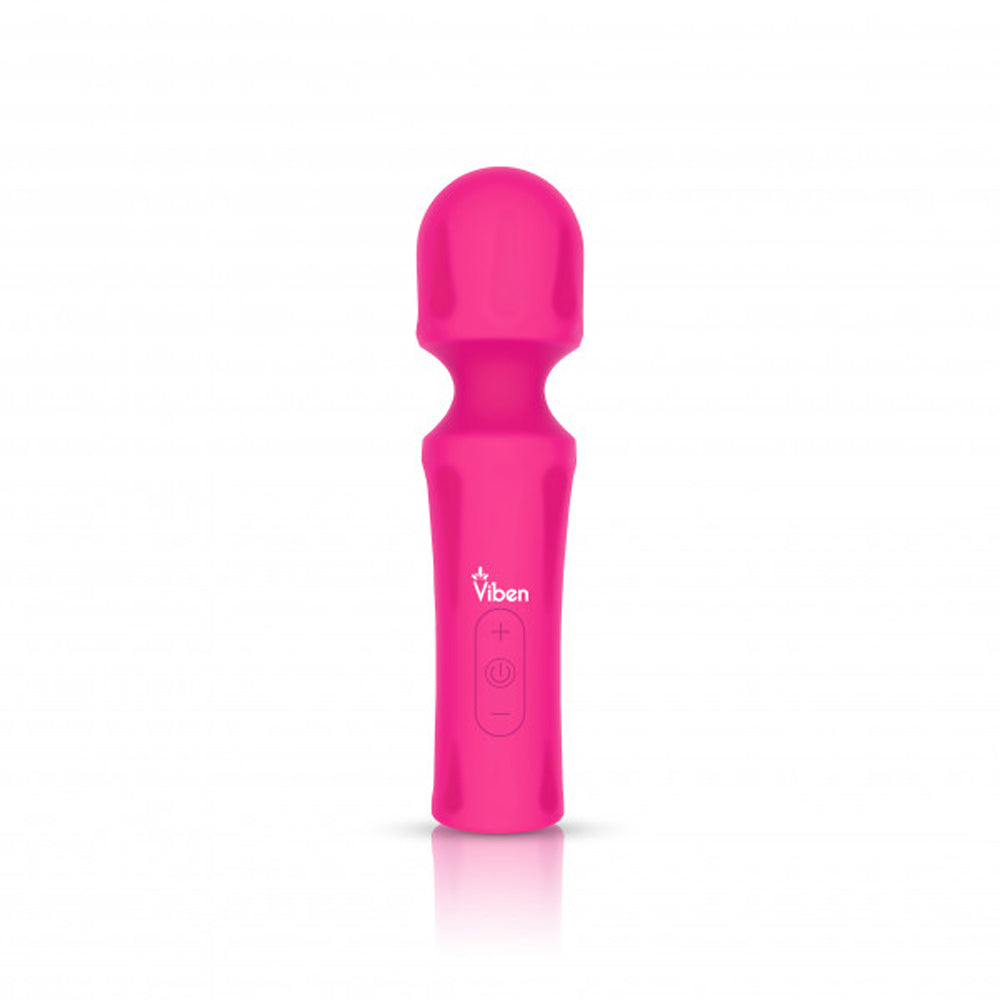Pink Viben wand massager with power and plus buttons.