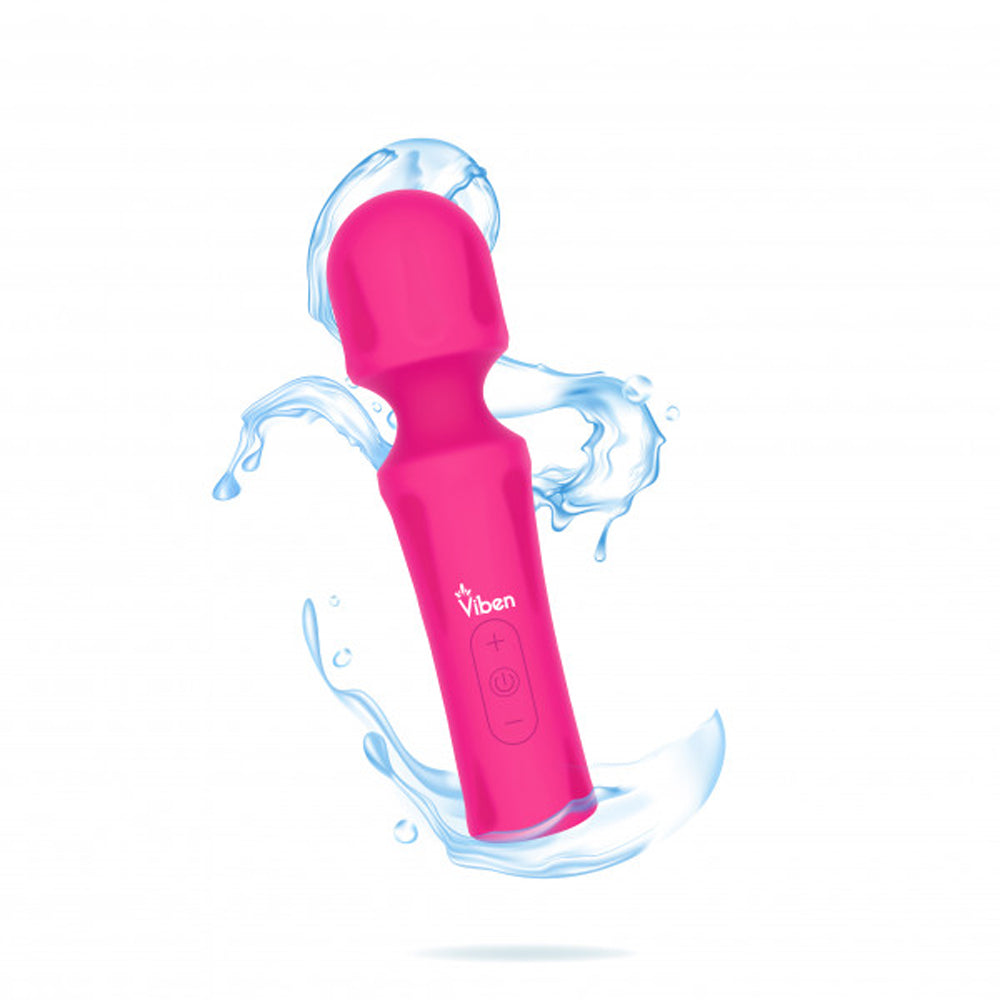 Pink Viben wand massager with water splashes.