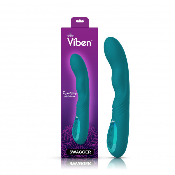 A teal rotating G-spot vibrator with wriggling action.