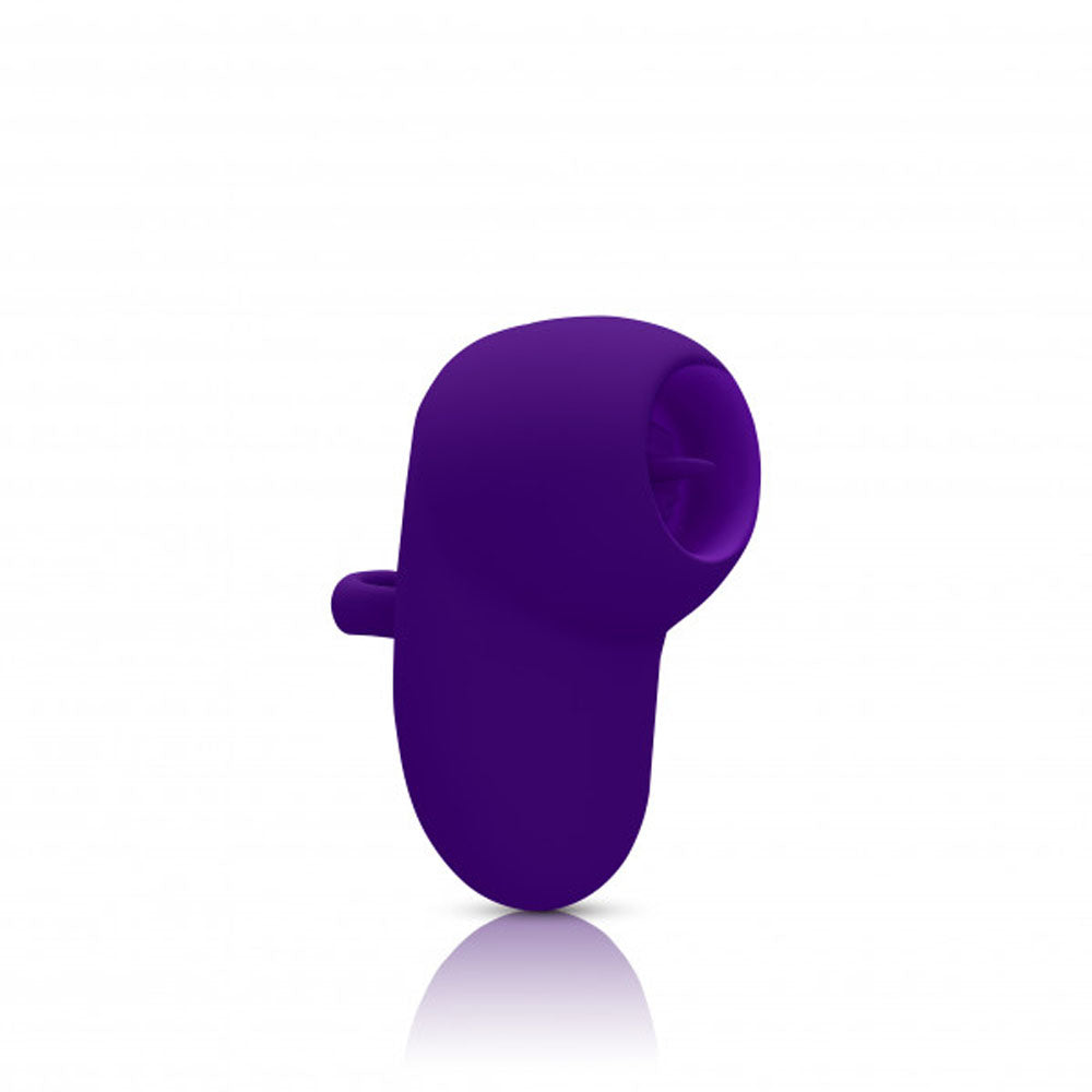 A purple flickering finger vibrator with a finger loop.