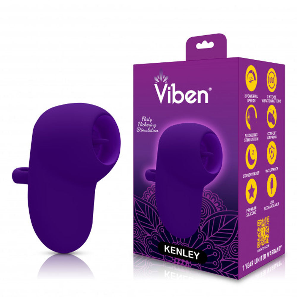 A purple Viben Kenley flickering finger vibrator with a grip ring.