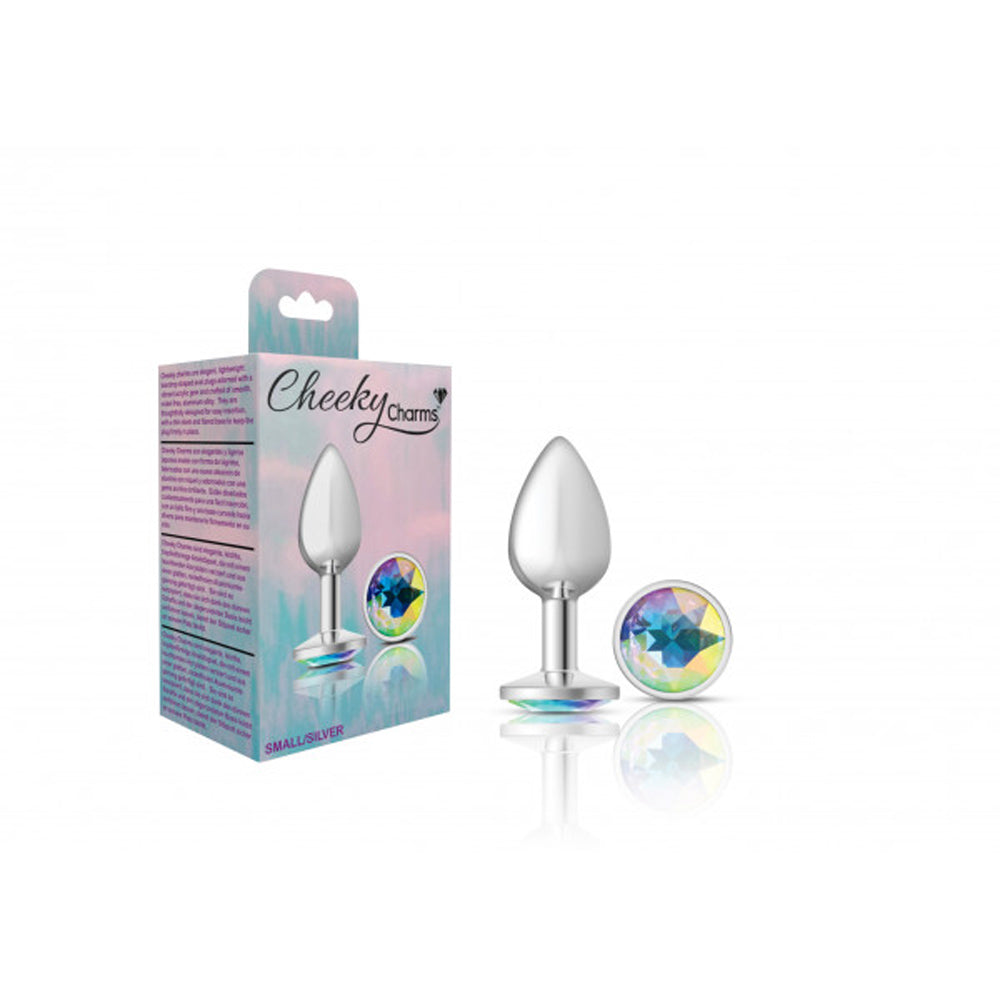 Small silver metal anal plug with a clear gemstone.