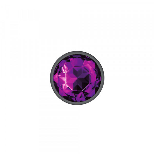 Small metal anal plug with a faceted purple gemstone.