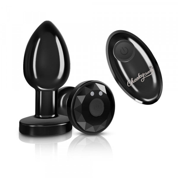 Black vibrating anal plug with a remote control.