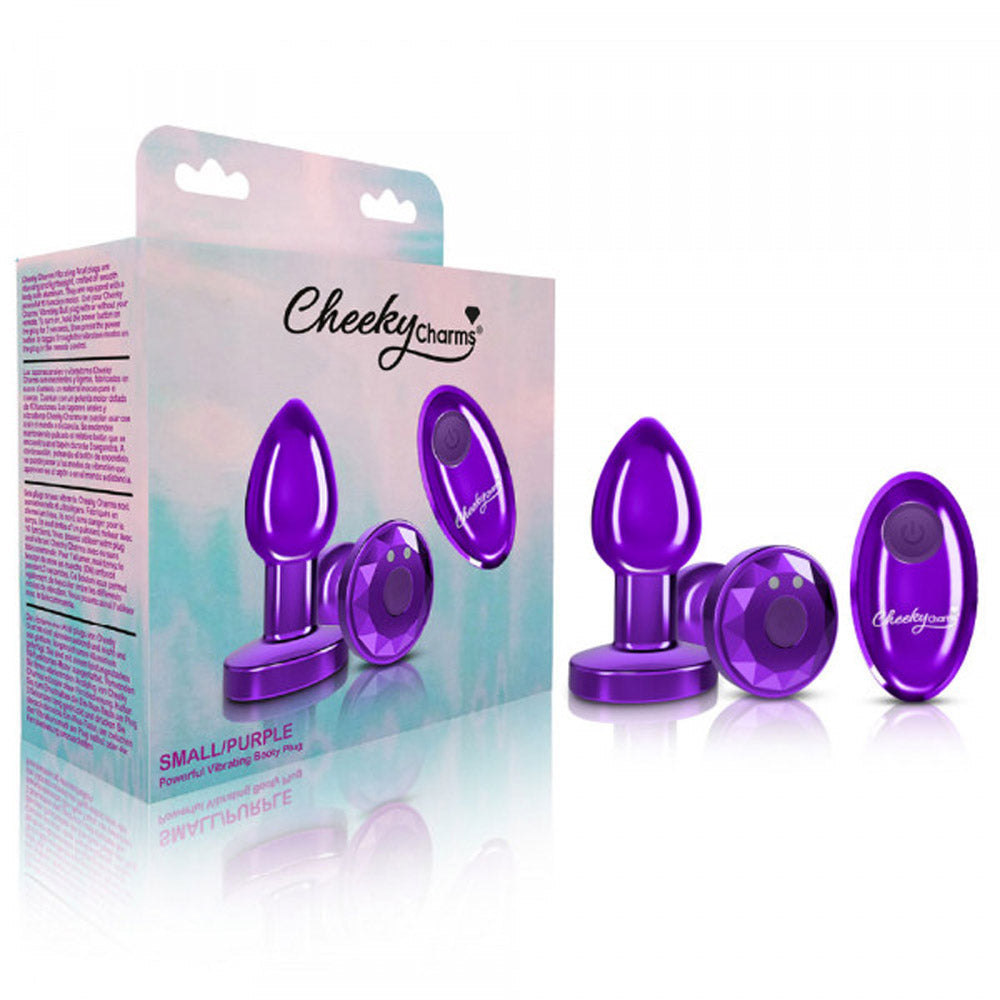 Purple small remote vibrating anal plug with a flared base.