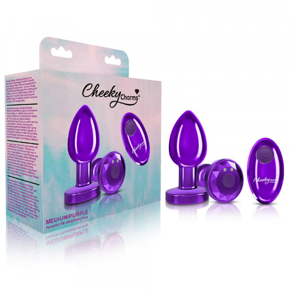 Purple medium remote vibrating anal plug with a flared base.
