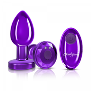 Purple metal vibrating anal plug with remote control.