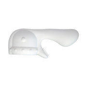 White silicone attachment with textured nubs and a curved handle.
