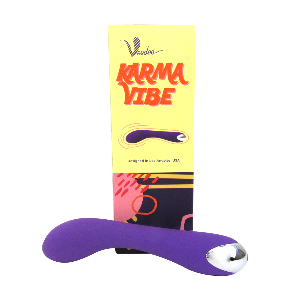 Purple rechargeable G-spot silicone massager with a silver tip.