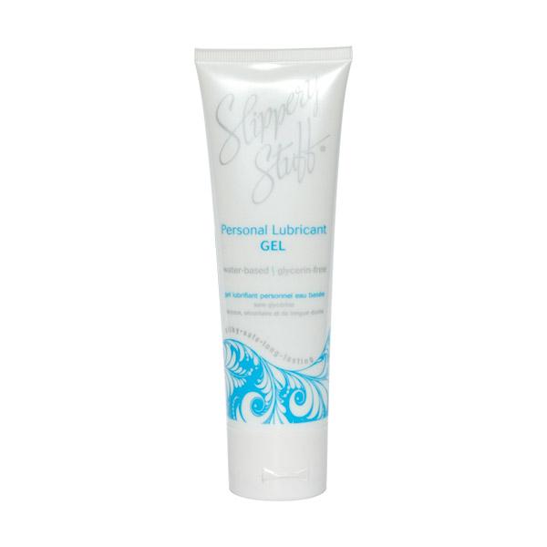 Slippery Stuff water-based personal lubricant gel in a white tube.