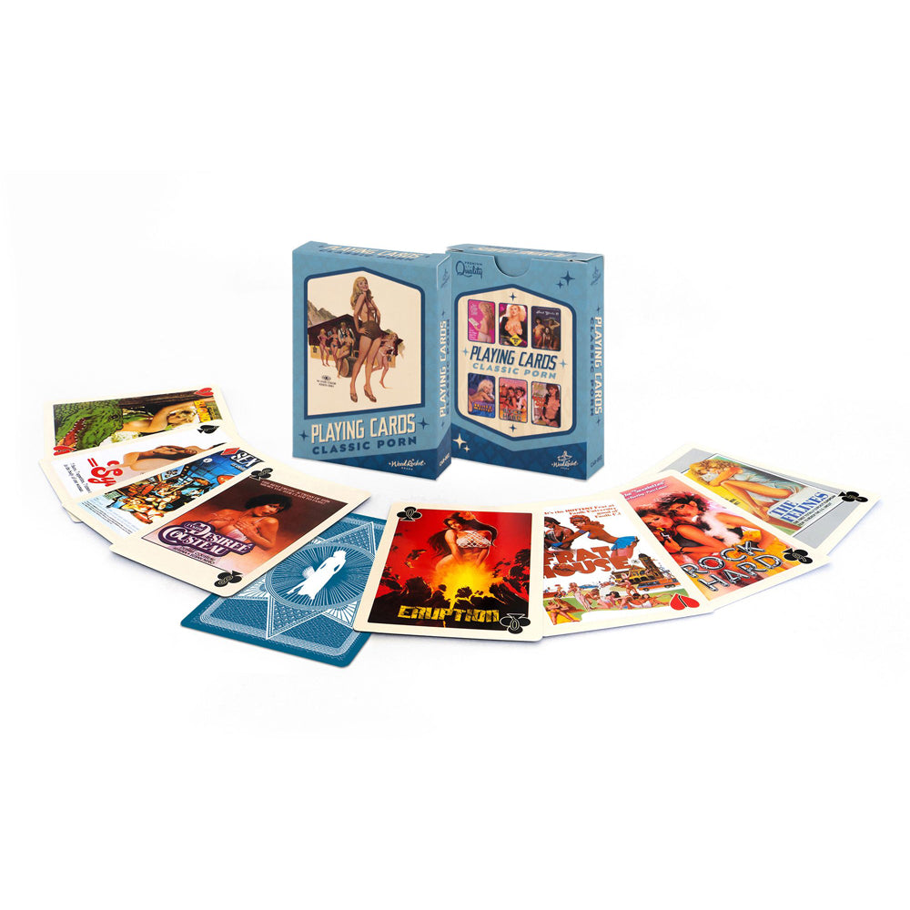 Two decks of "Classic Porn" playing cards with vintage adult film imagery.