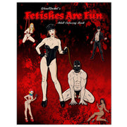 Adult coloring book cover with various figures in fetish attire.