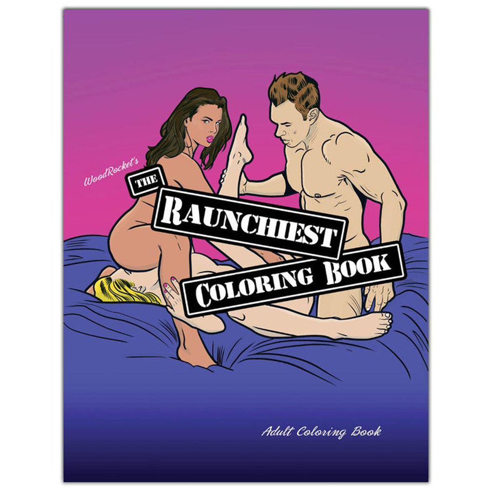 Adult coloring book featuring a raunchy illustration of three people.