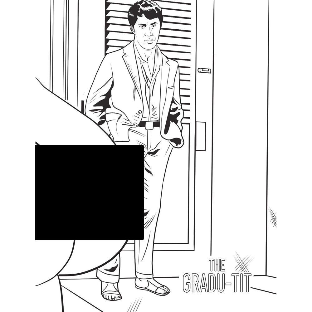 Adult coloring book with a man in a suit and a blacked-out area.
