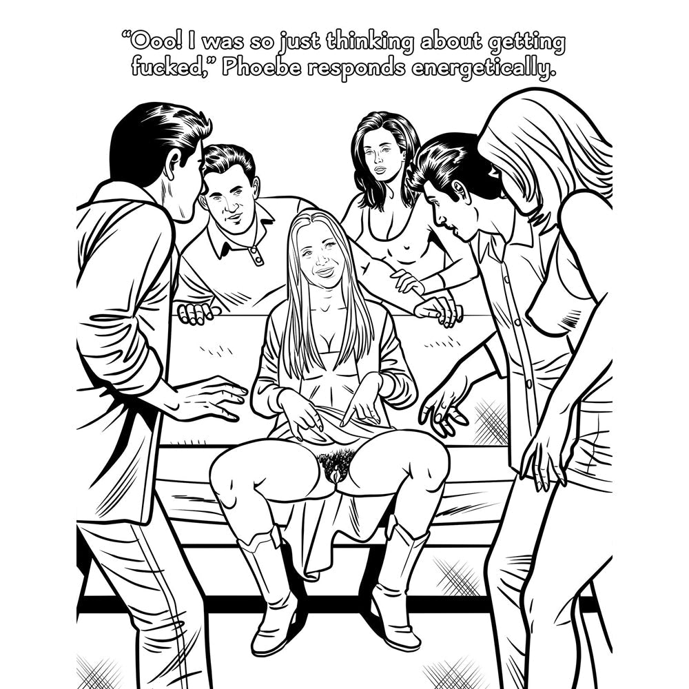 Adult coloring book with a parody of the TV show Friends, featuring nudity.