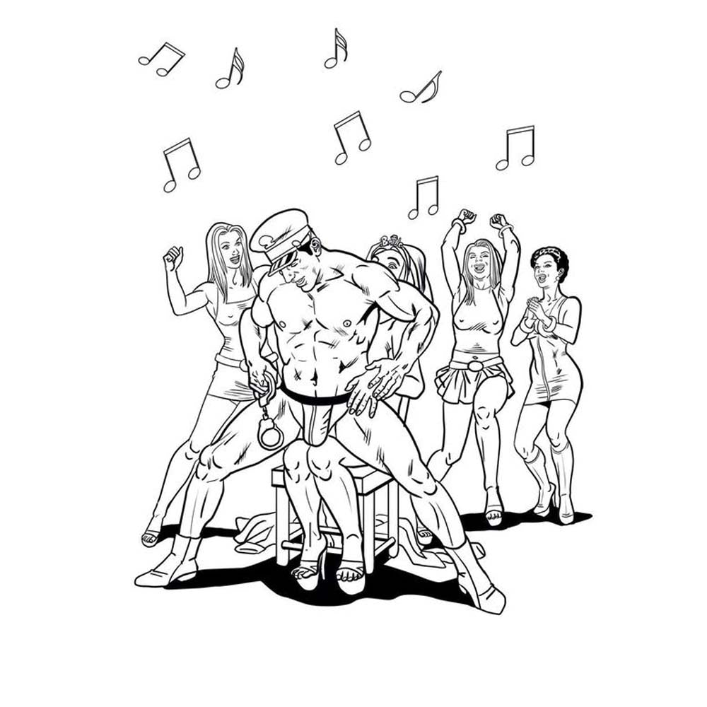 Adult coloring book with naughty illustrations for a bachelorette party.