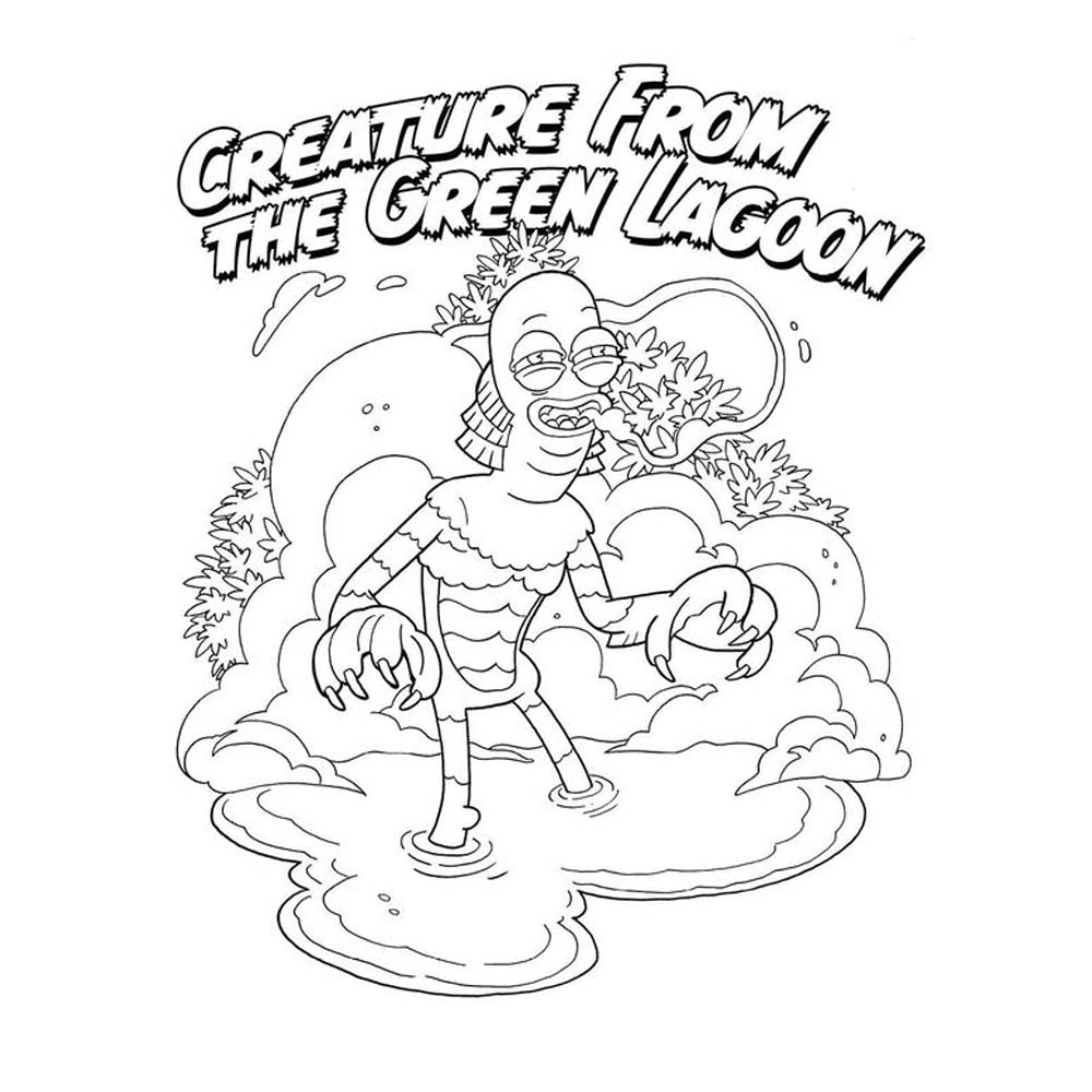 Coloring book page featuring the Creature from the Black Lagoon.