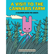 A coloring book cover titled "A Visit to the Cannabis Farm" featuring a cartoon bunny.