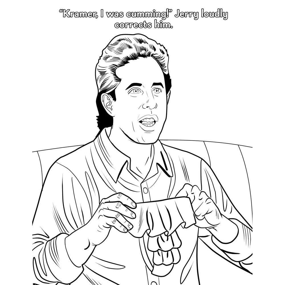 A black and white illustration of Jerry Seinfeld from the TV show Seinfeld.