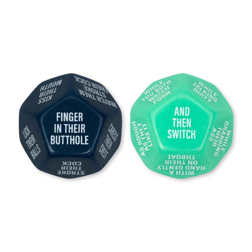 Two 12-sided dice with adult prompts for couples.