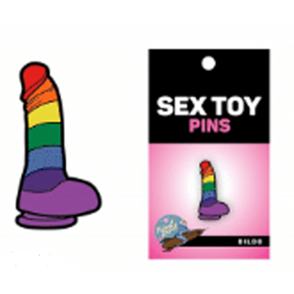Rainbow dildo soft enamel lapel pin accessory.