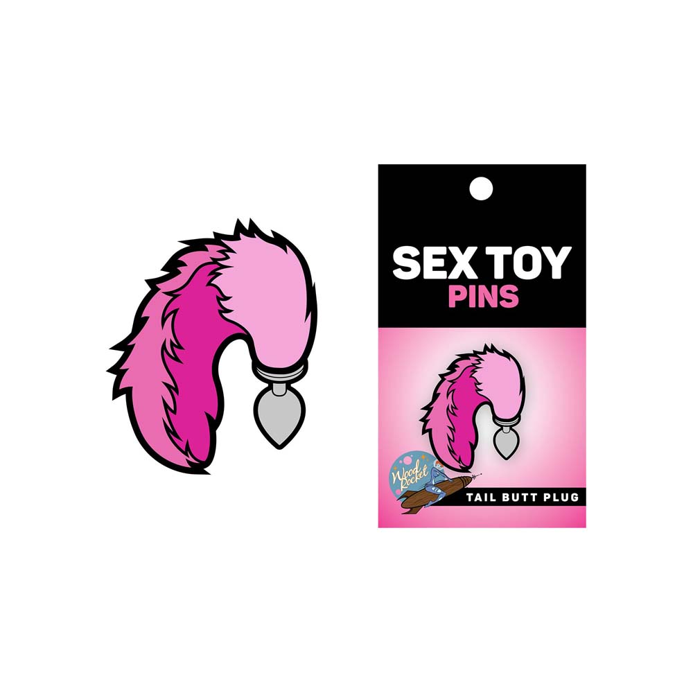 Pink tail butt plug enamel lapel pin.