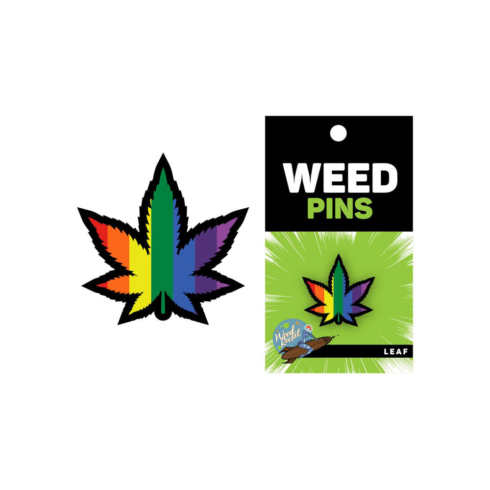 Rainbow weed leaf enamel lapel pin.