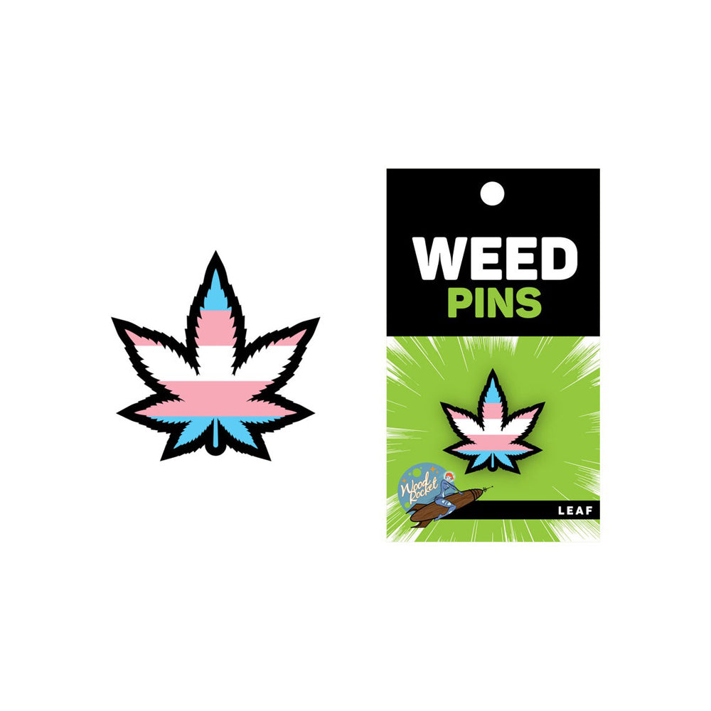 Trans Pride weed leaf enamel lapel pin.