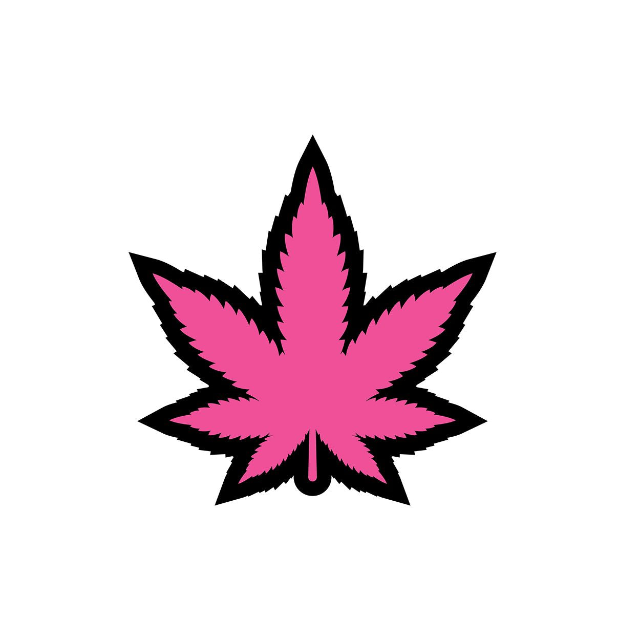 Pink leaf enamel lapel pin with black outline.