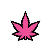 Pink leaf enamel lapel pin with black outline.