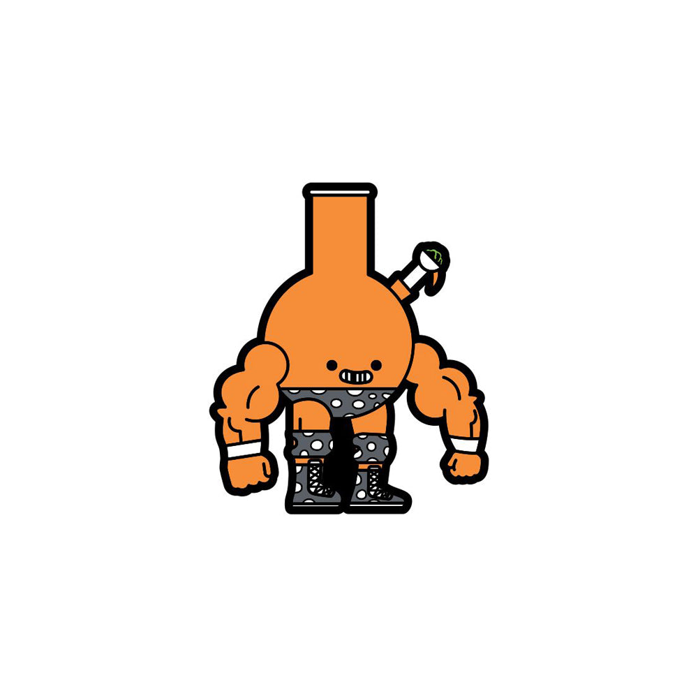 Anthropomorphic bong character wearing polka dot shorts and boots.
