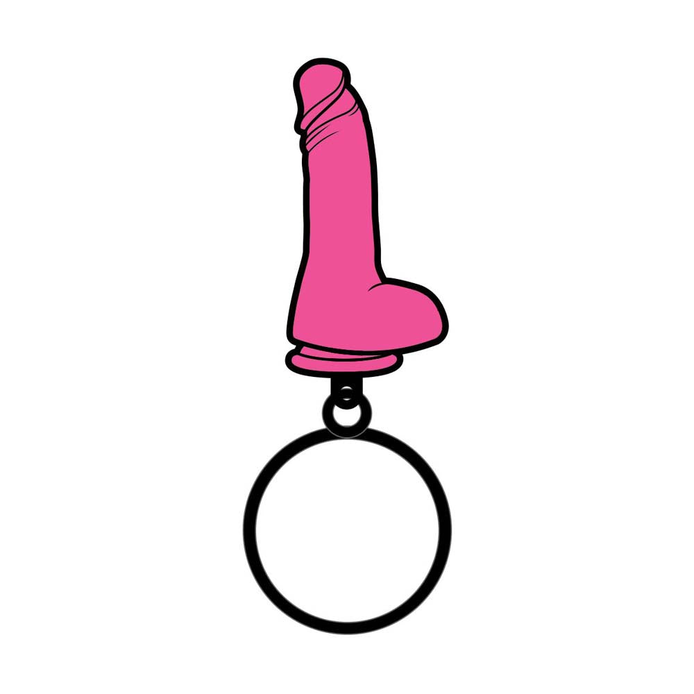 Pink dildo novelty enamel keychain accessory.