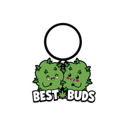 A keychain featuring two cartoon cannabis buds with the words "Best Buds" below.