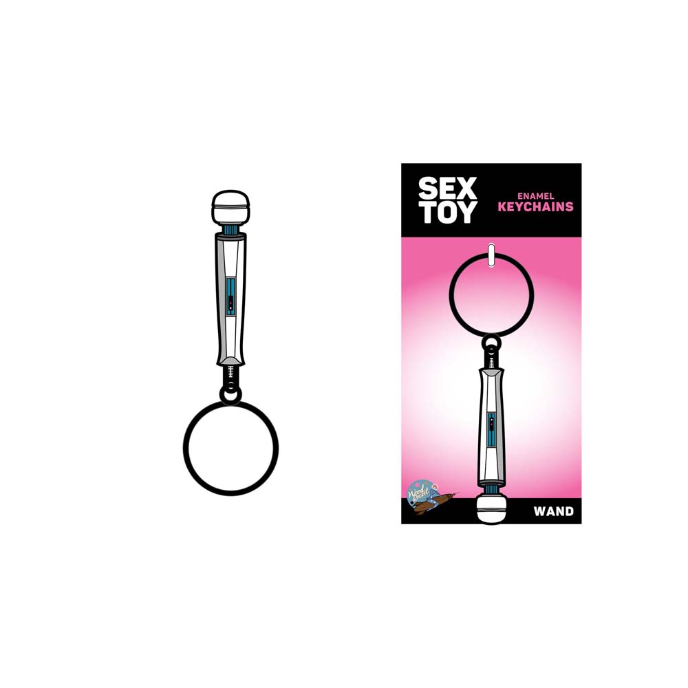 Mini wand massager keychain with a circular keyring.