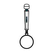 Mini wand massager keychain with a round loop.