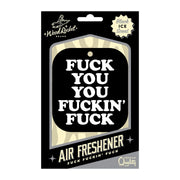 Black Ice scented novelty car air freshener with bold text.