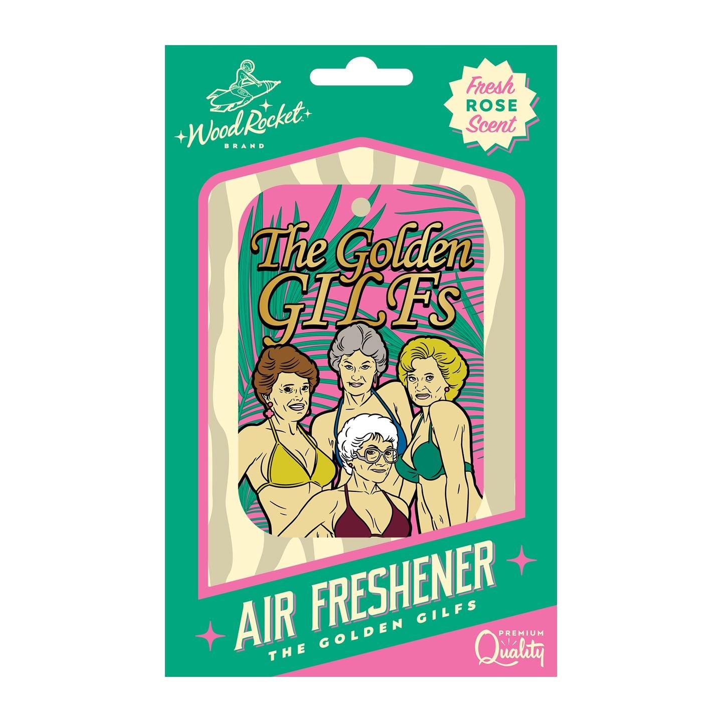 Golden Gilfs air freshener with rose scent from Wood Rocket.