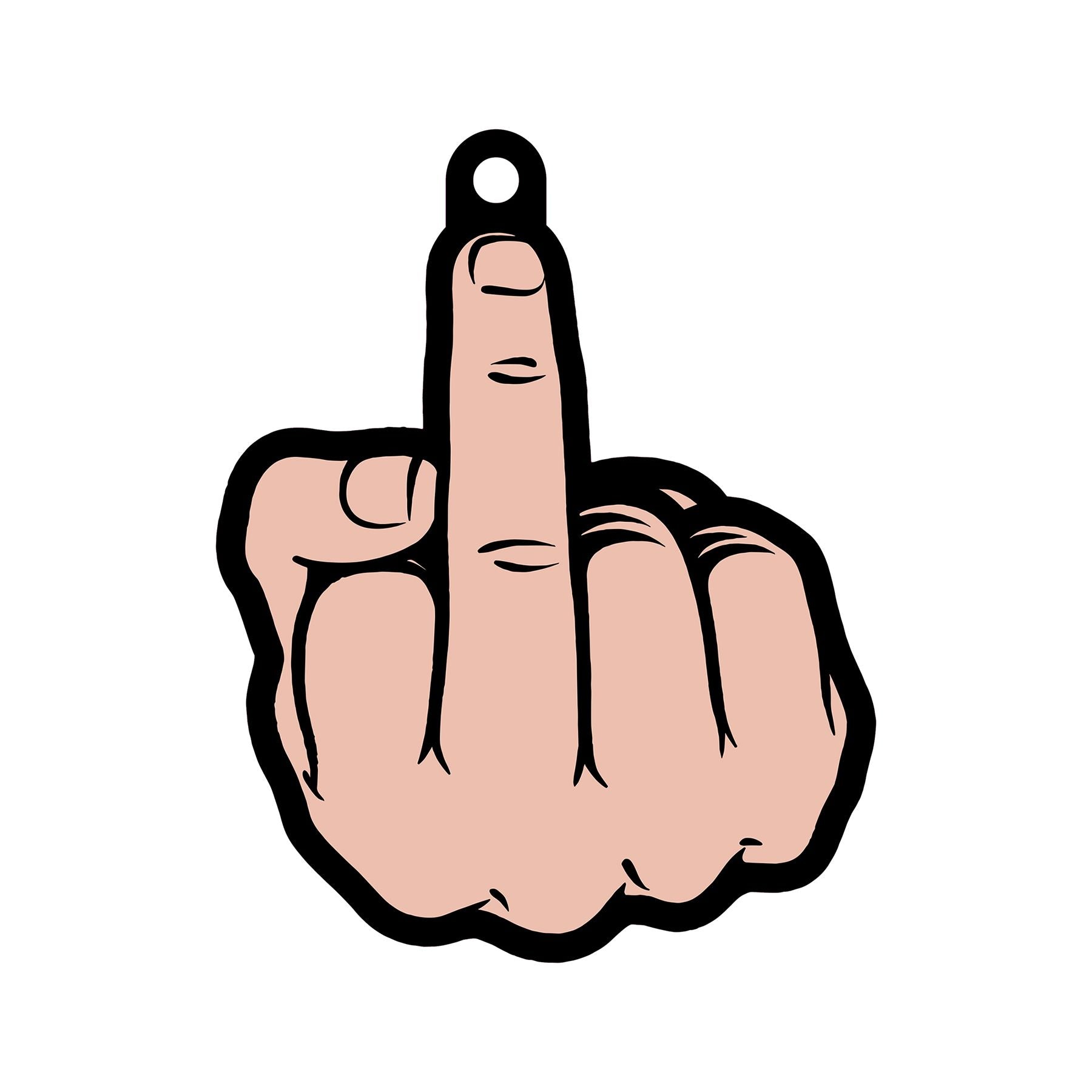 Middle finger shaped air freshener with a hole at the top.