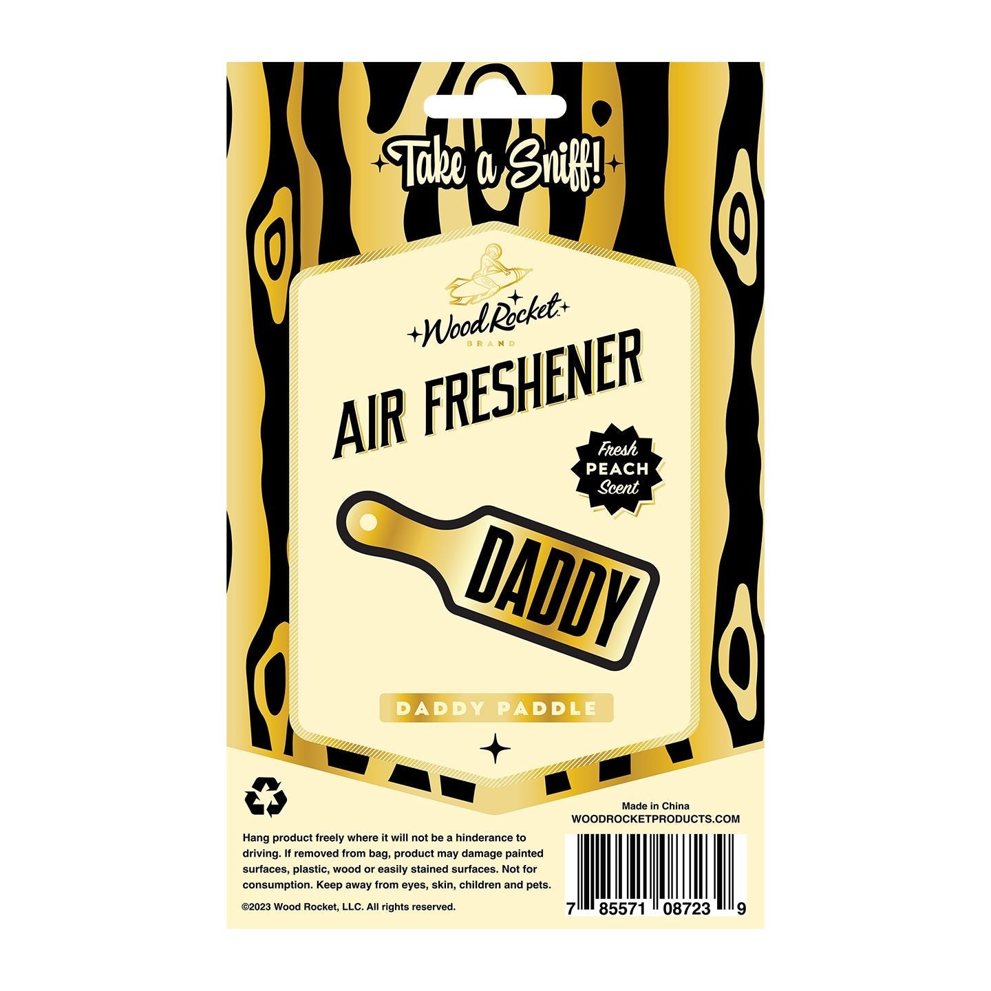 Daddy Paddle air freshener with fresh peach scent.