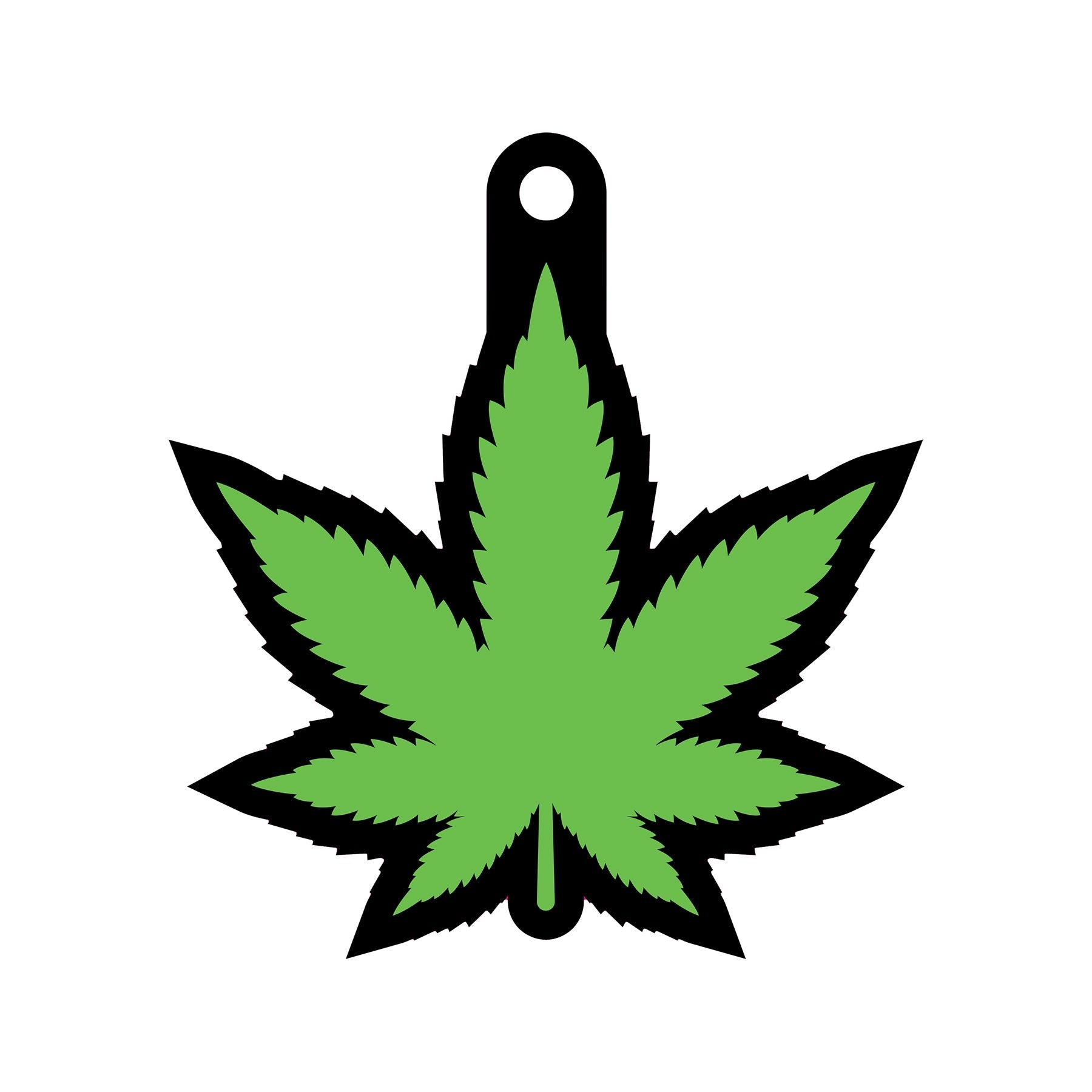 Green weed leaf shaped air freshener with a hole at the top.