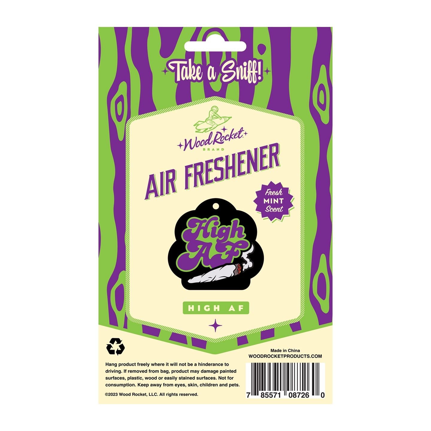 High AF air freshener with fresh mint scent, featuring a graphic of a joint.