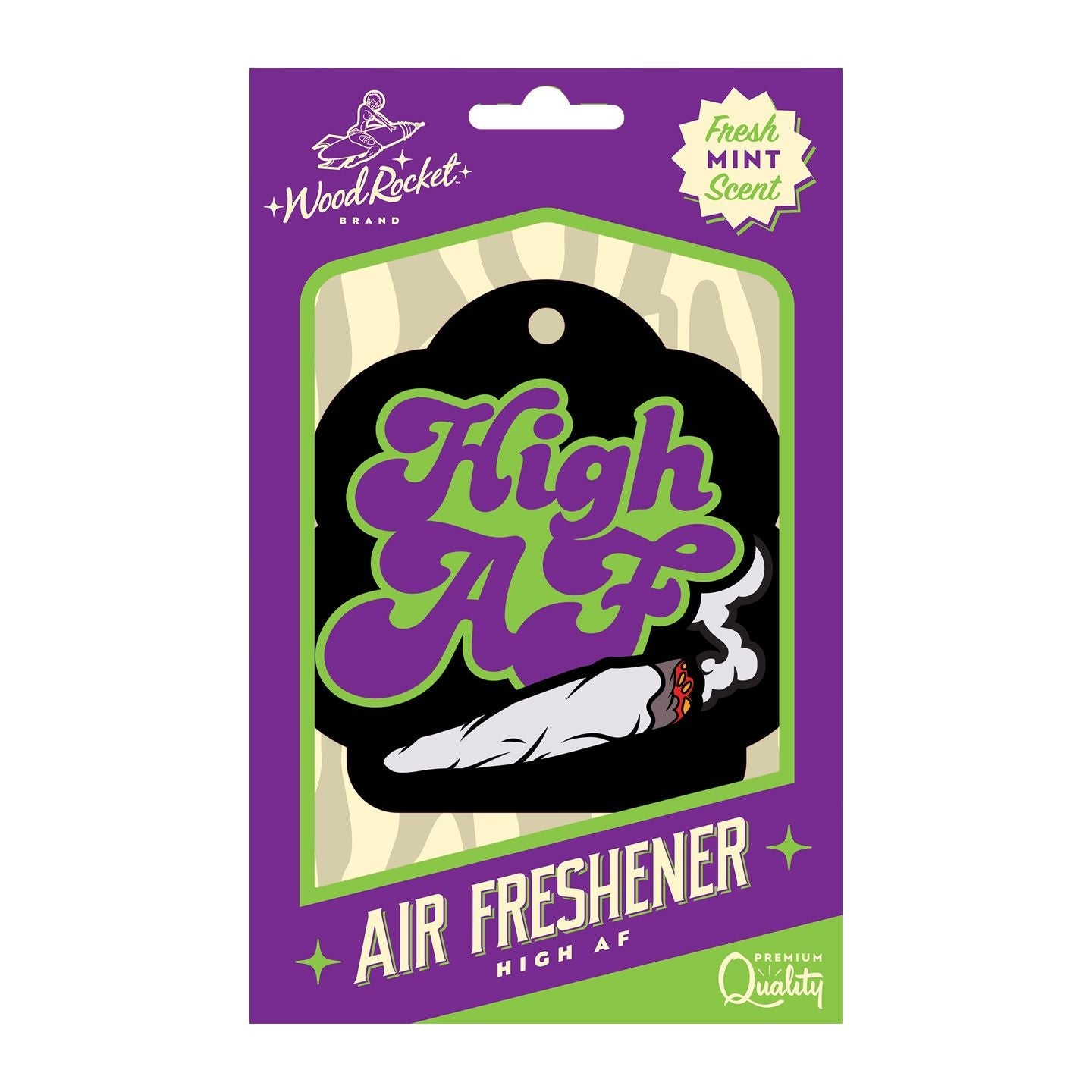 High AF air freshener with fresh mint scent and a joint graphic.