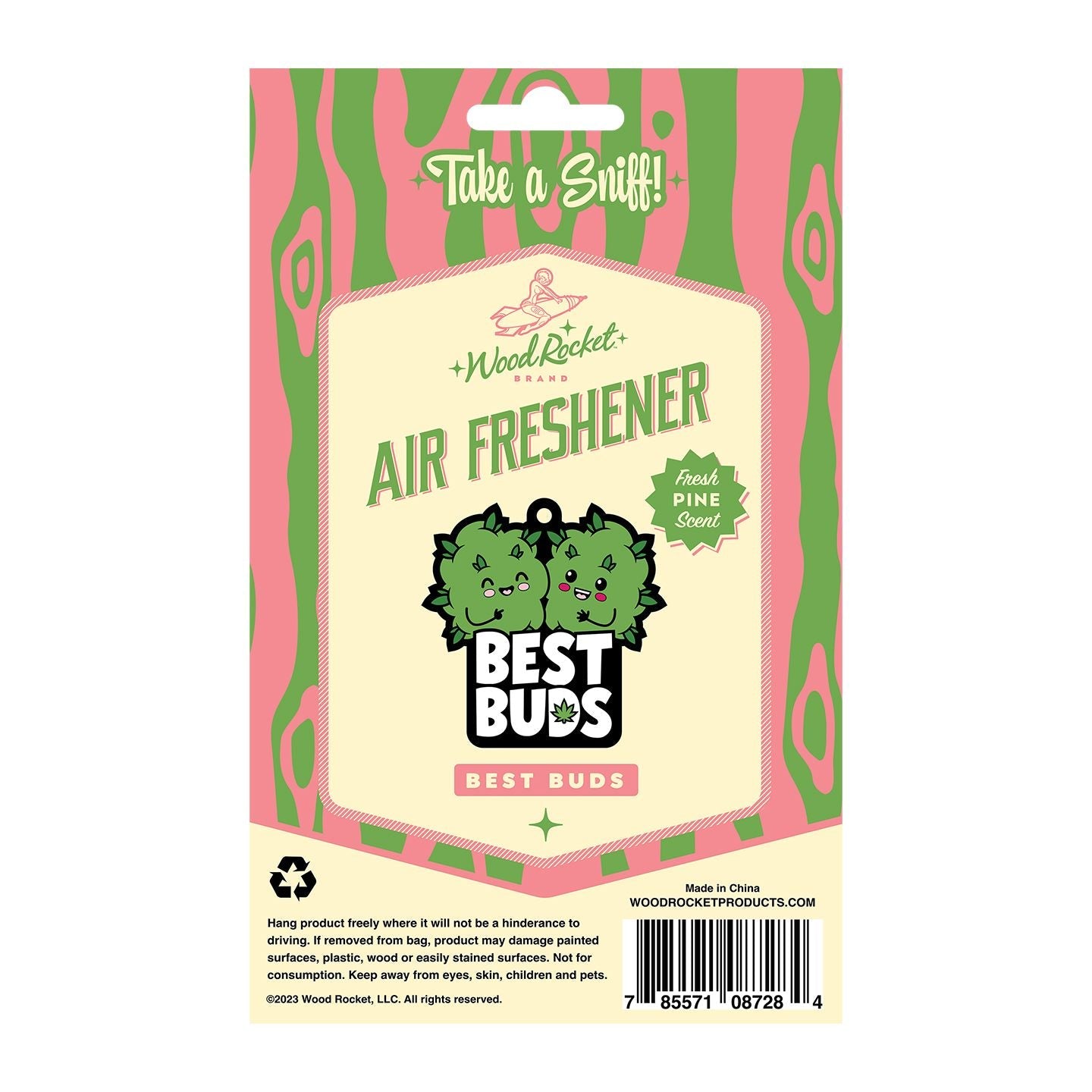 Best Buds Pine Scented Cardboard Air Freshener with cartoon buds.