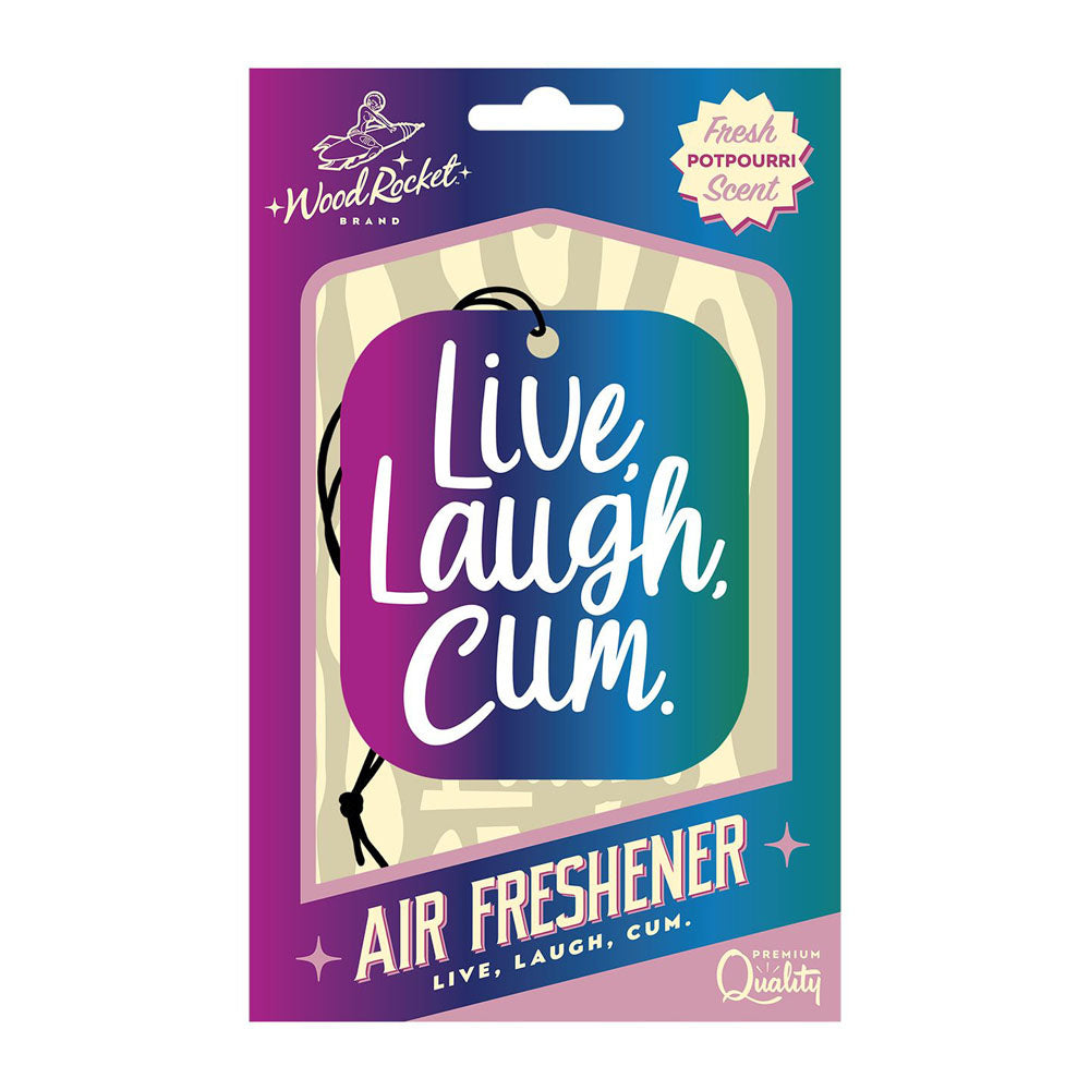 Live Laugh Cum air freshener with potpourri scent from Wood Rocket.