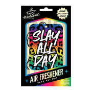 Wood Rocket Slay All Day air freshener with wild cherry scent and leopard print.