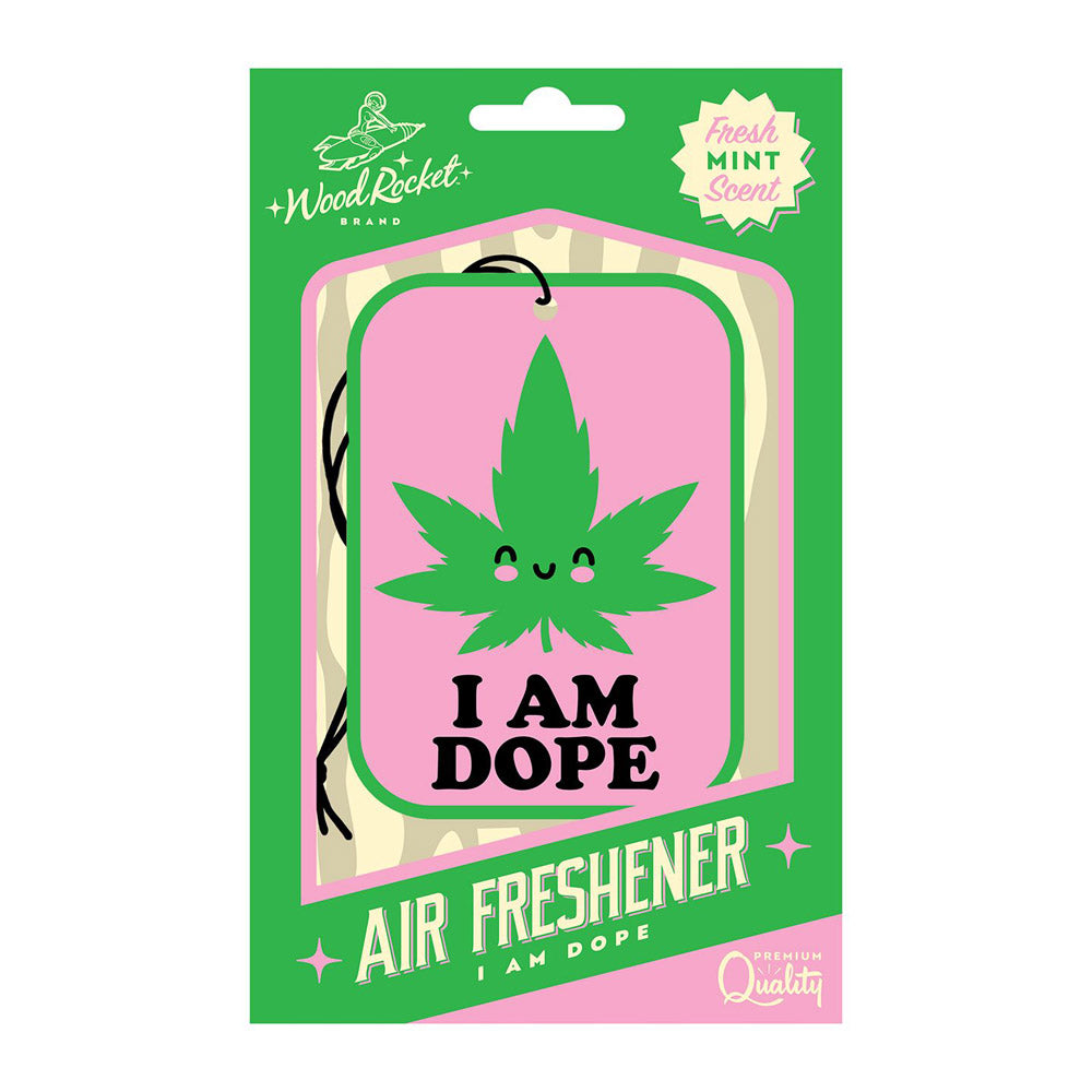 Wood Rocket I Am Dope air freshener with a fresh mint scent.