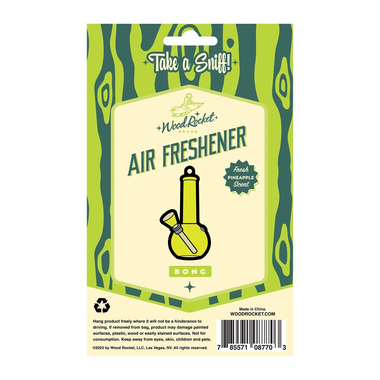 Wood Rocket Bong air freshener with fresh pineapple scent.