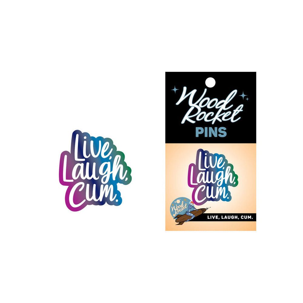 Live Laugh Cum enamel lapel pin with iridescent finish.