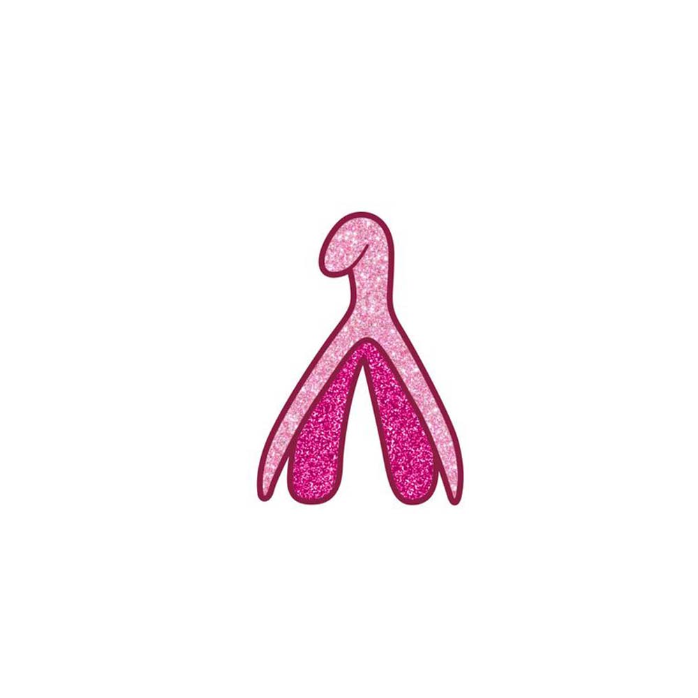 Sparkly pink glitter clitoris enamel lapel pin.